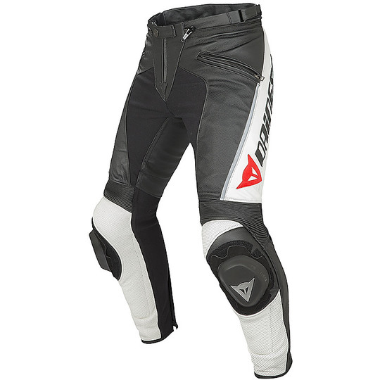 Pantalon moto en cuir perforé Dainese Delta Pro C2 noir blanc