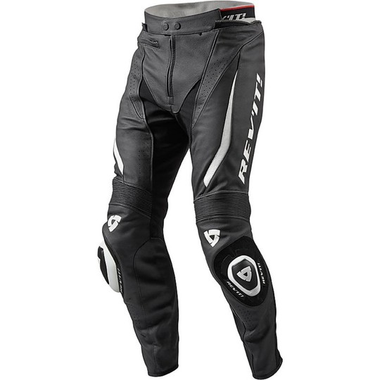Pantalon moto en cuir Rev'it GT-R Noir / Blanc