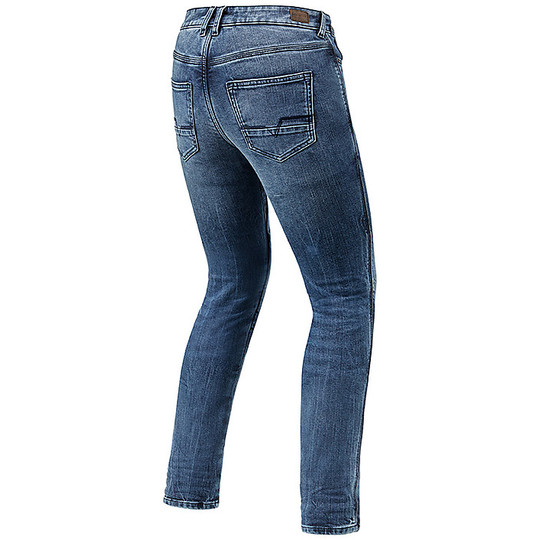 Pantalon moto en jean pour femme Rev'it VICTORIA LADIES SF Medium Blue Stretched