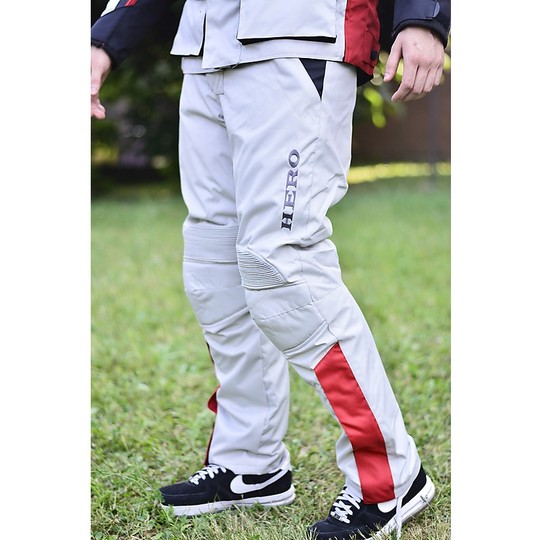 Pantalon moto Hero en tissu technique 4 saisons HR 917 Blanc gris Rouge
