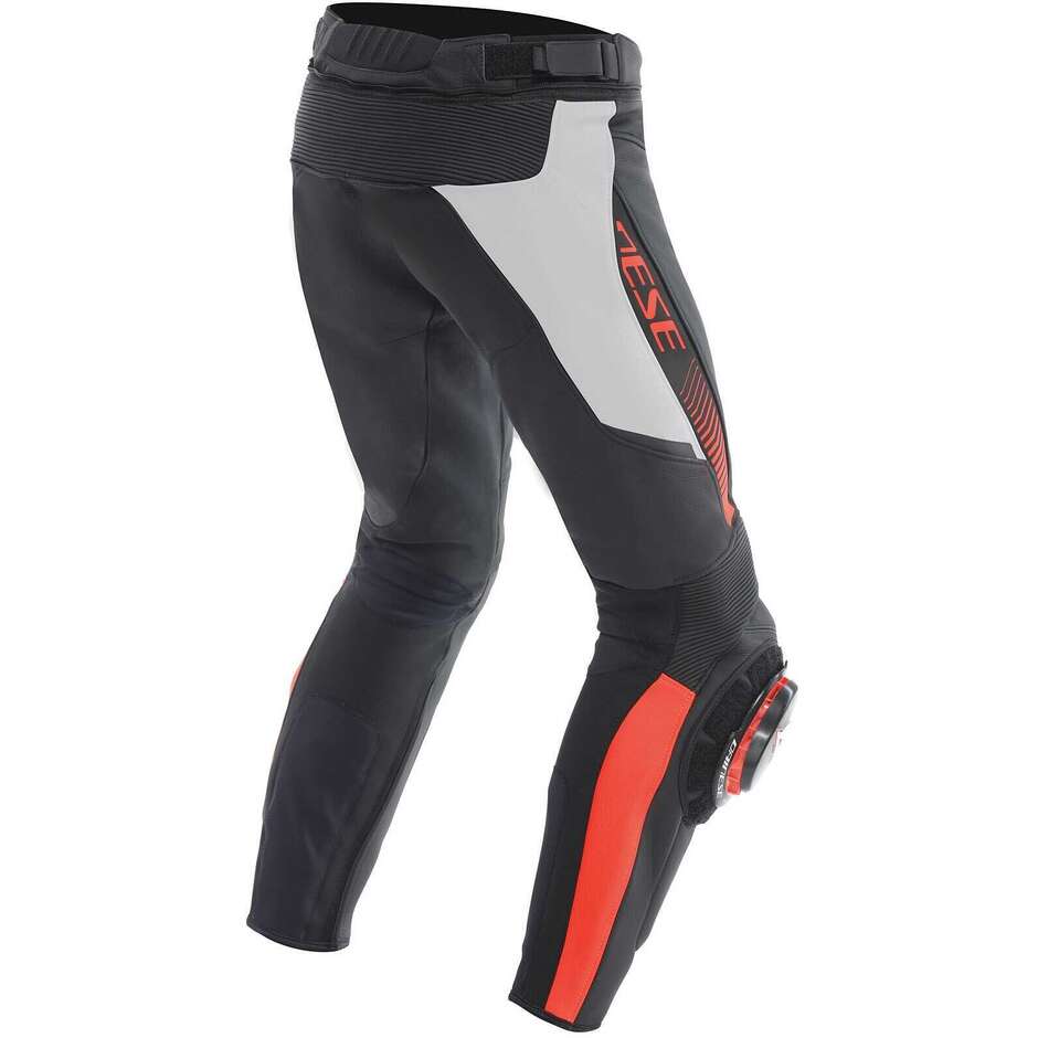 Pantalone Moto Pelle Dainese SUPER SPEED PERFORATO # Nero Bianco Rosso Fluo