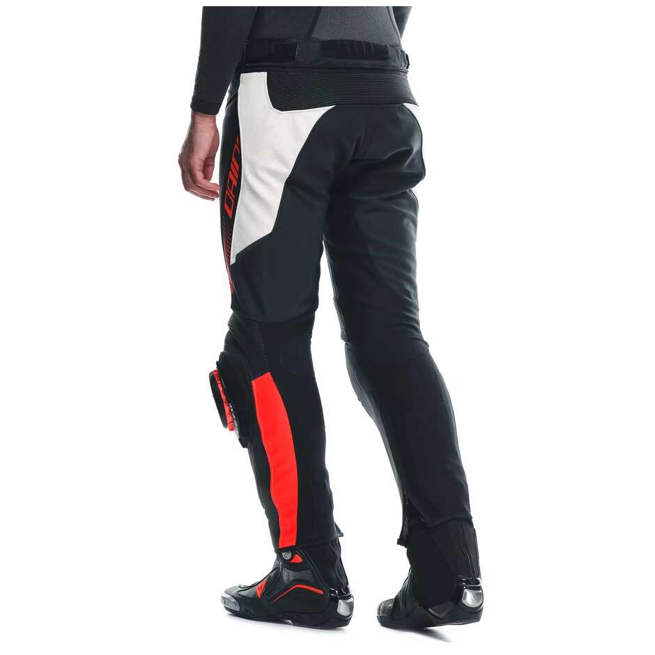 Pantalone Moto Pelle Dainese SUPER SPEED PERFORATO # Nero Bianco Rosso Fluo