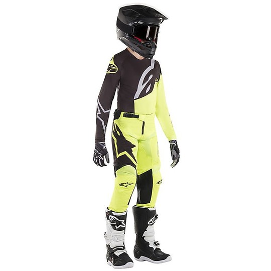 Pantaloni da Bambino Moto Cross Enduro Alpinestars RACER FACTORY YOUTH Nero Giallo Fluo
