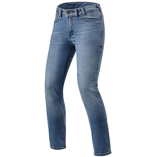 Pantaloni Jeans Moto da Donna Rev'it VICTORIA LADIES SF Classic Blu Used Accorciati