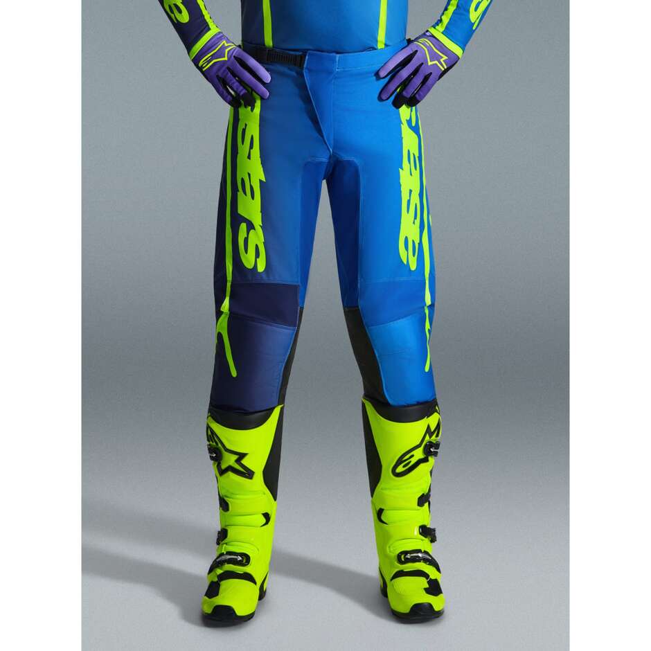 Pantaloni Moto Cross Enduro Alpinestars FLUID APEX Blu Giallo Fluo