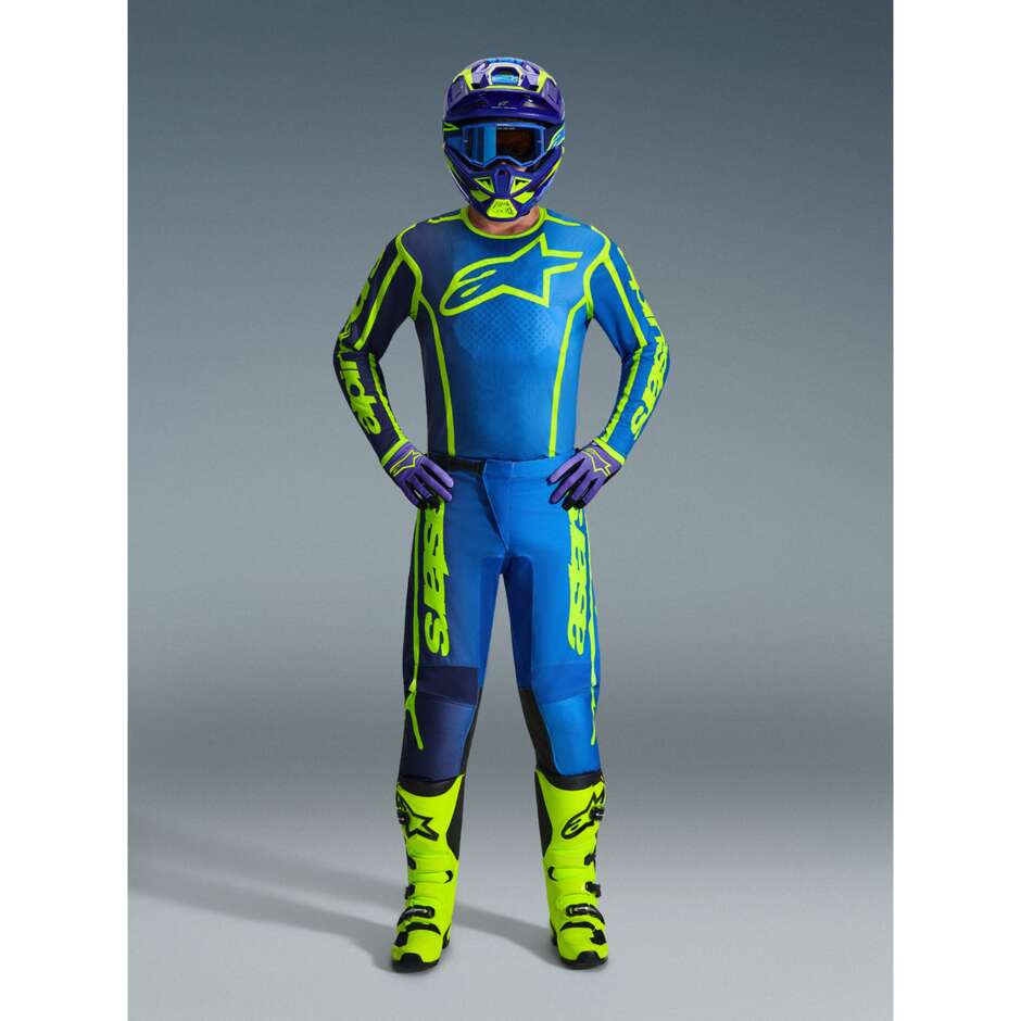 Pantaloni Moto Cross Enduro Alpinestars FLUID APEX Blu Giallo Fluo