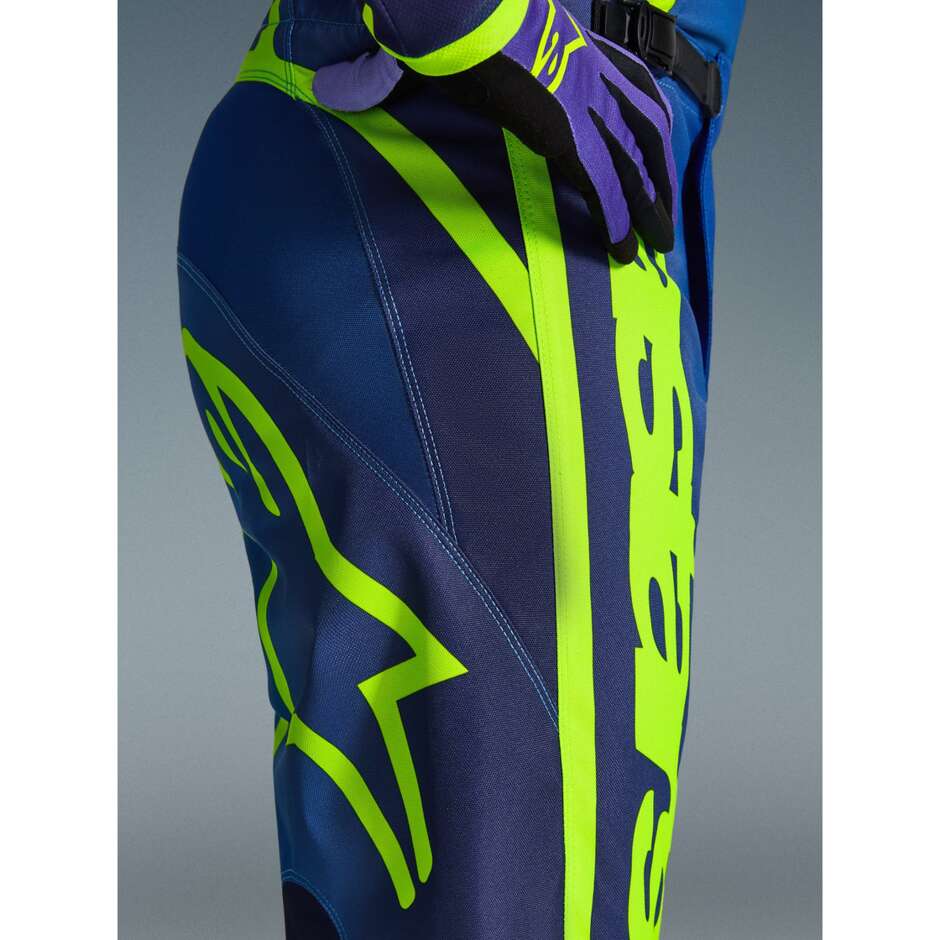 Pantaloni Moto Cross Enduro Alpinestars FLUID APEX Blu Giallo Fluo