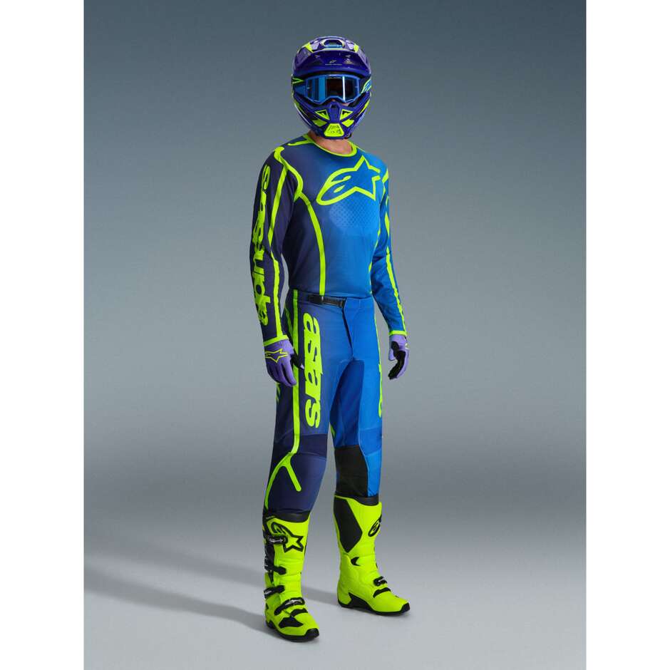 Pantaloni Moto Cross Enduro Alpinestars FLUID APEX Blu Giallo Fluo