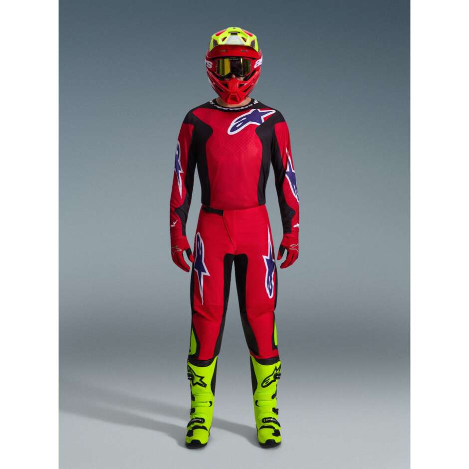 Pantaloni Moto Cross Enduro Alpinestars FLUID GRID Rosso Nero Viola