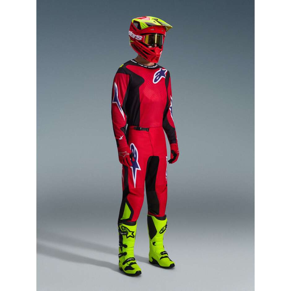 Pantaloni Moto Cross Enduro Alpinestars FLUID GRID Rosso Nero Viola