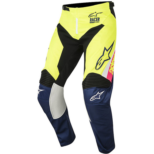 Pantaloni Moto Cross Enduro Alpinestars Racer New Supermatic Blu Scuro/Giallo Fluo