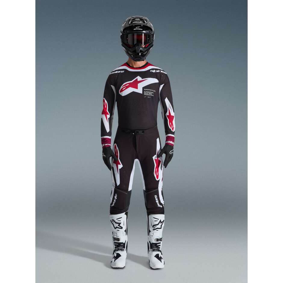 Pantaloni Moto Cross Enduro Alpinestars SUPERTECH AFD PRO VISTA Nero Rosso Bianco
