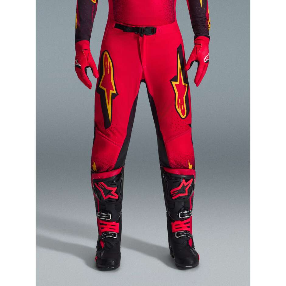 Pantaloni Moto Cross Enduro Alpinestars SUPERTECH SCENZ Rosso Nero Giallo