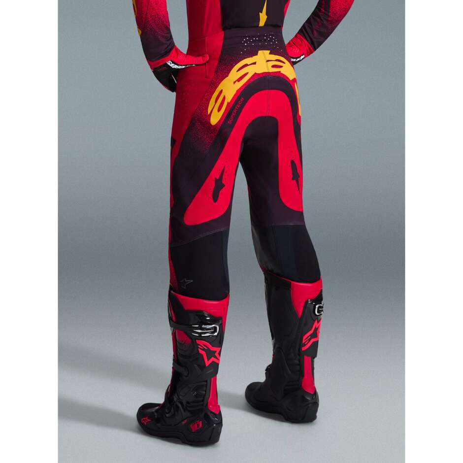 Pantaloni Moto Cross Enduro Alpinestars SUPERTECH SCENZ Rosso Nero Giallo