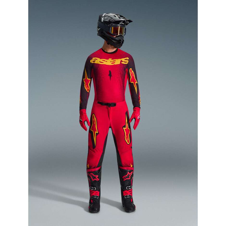 Pantaloni Moto Cross Enduro Alpinestars SUPERTECH SCENZ Rosso Nero Giallo