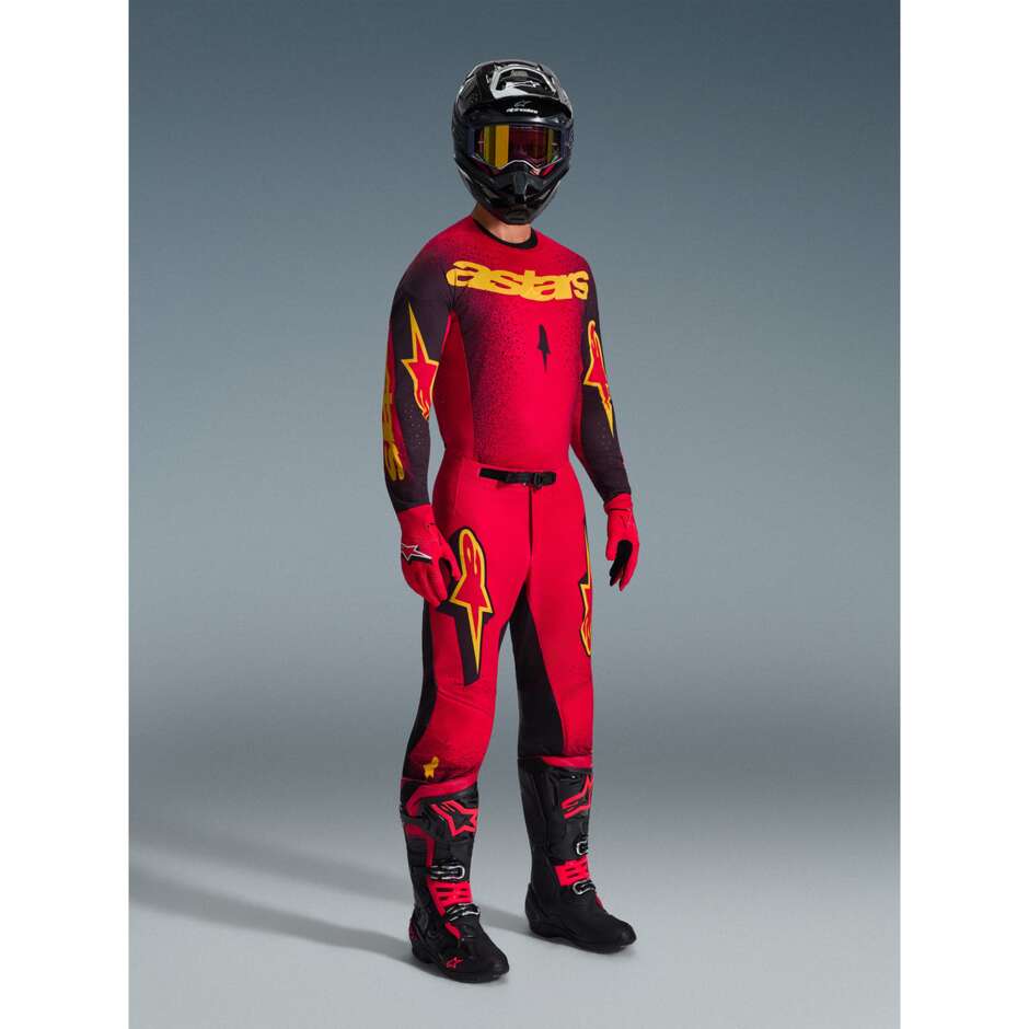 Pantaloni Moto Cross Enduro Alpinestars SUPERTECH SCENZ Rosso Nero Giallo