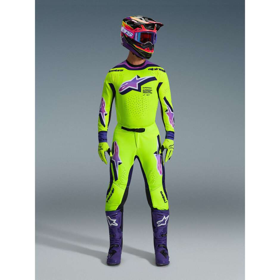 Pantaloni Moto Cross Enduro Alpinestars SUPERTECH VISTA Giallo Viola Nero