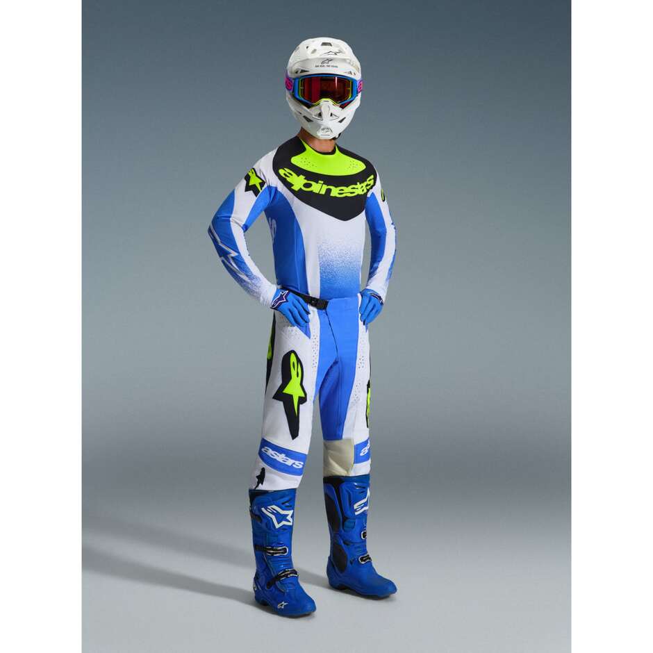 Pantaloni moto Cross Enduro Alpinestars TECHSTAR KNIF Azzurro Blu Nero Giallo Fluo