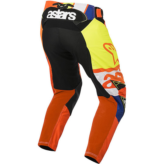 Pantaloni Moto Cross Enduro Alpinestars Techstar New Factory Arancio Fluo/Blu/Giallo Fluo