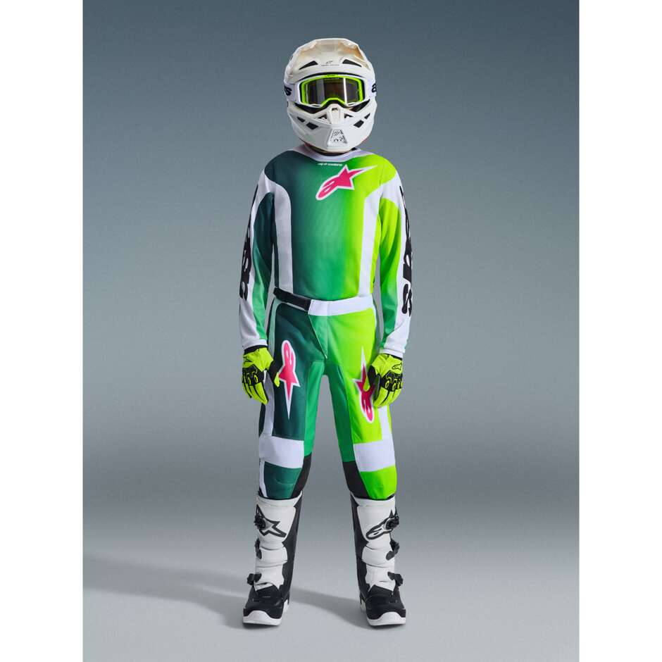 Pantaloni Moto Cross Enduro Bambino Alpinestars YOUTH FLUID PORTL Verde Bianco Nero