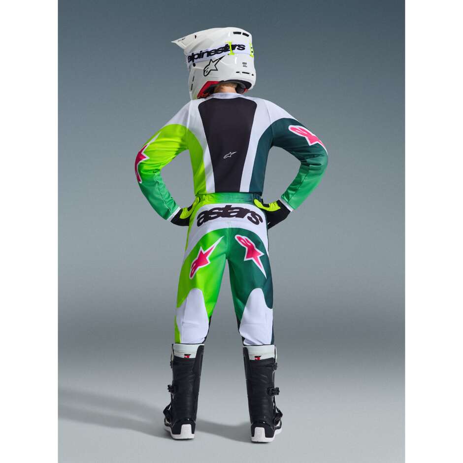 Pantaloni Moto Cross Enduro Bambino Alpinestars YOUTH FLUID PORTL Verde Bianco Nero