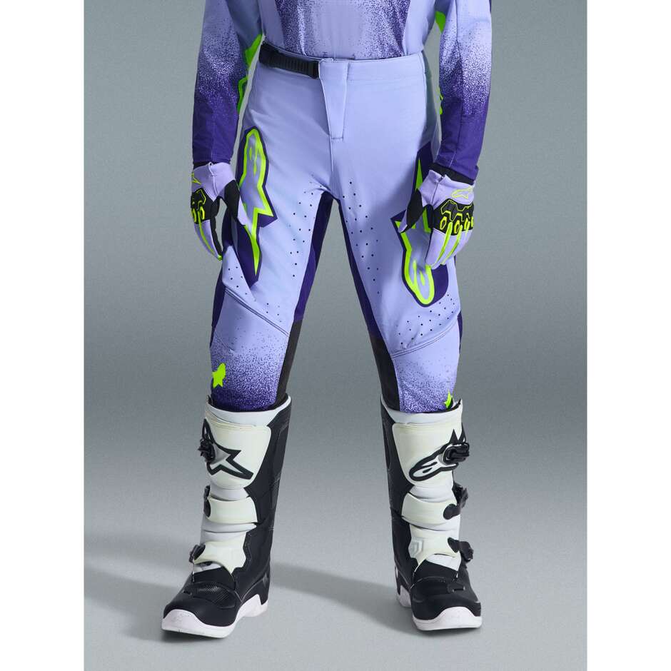 Pantaloni Moto Cross Enduro Bambino Alpinestars YOUTH SUPERTECH SCENZ  Viola Giallo Fluo