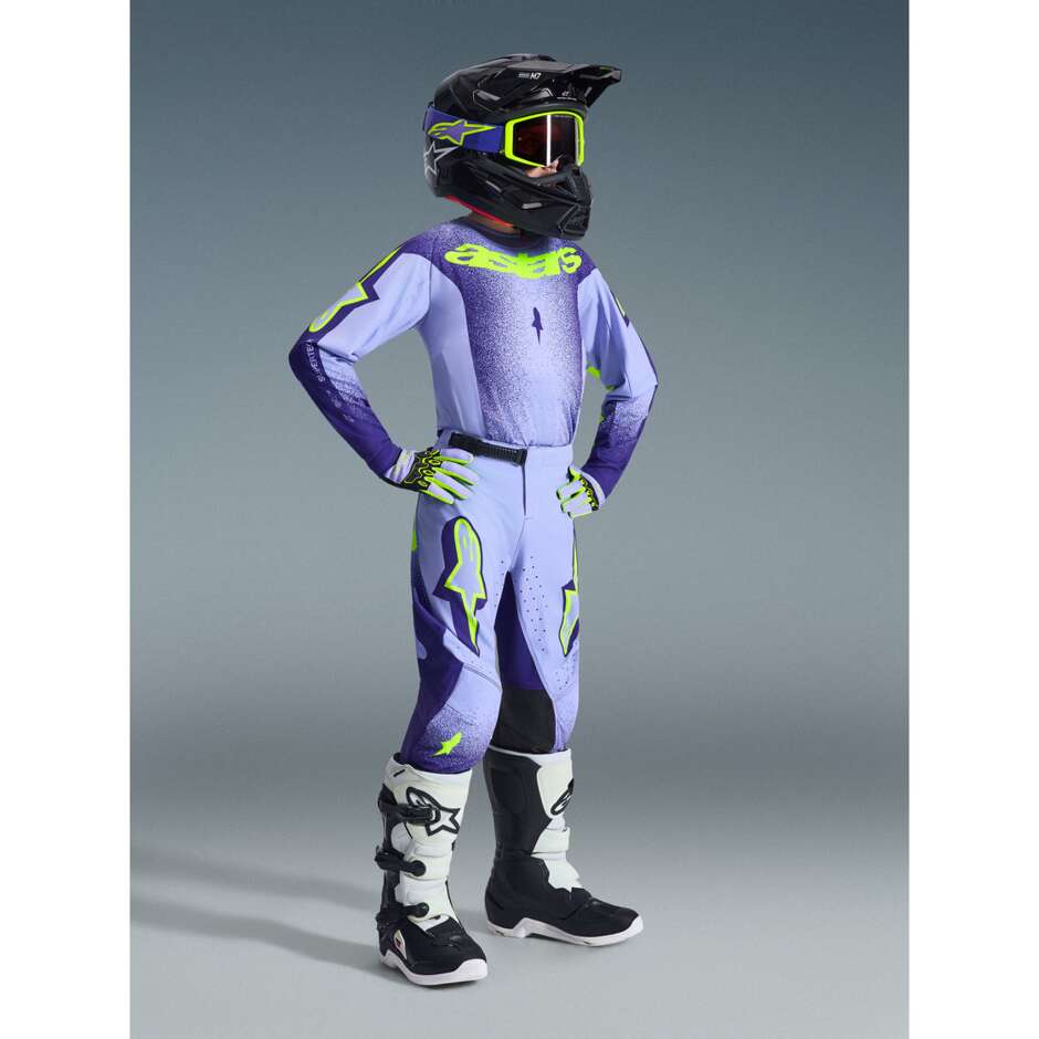 Pantaloni Moto Cross Enduro Bambino Alpinestars YOUTH SUPERTECH SCENZ  Viola Giallo Fluo