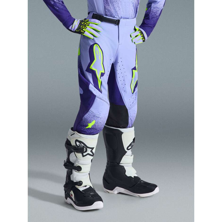 Pantaloni Moto Cross Enduro Bambino Alpinestars YOUTH SUPERTECH SCENZ  Viola Giallo Fluo