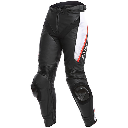 Pantaloni Moto In Pelle Traforati da Donna Dainese DELTA 3 Lady Nero Bianco Rosso