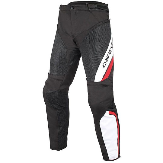 Pantaloni Moto In Tessuto Traforati Dainese Drake Air D-Dry Nero Bianco Rosso