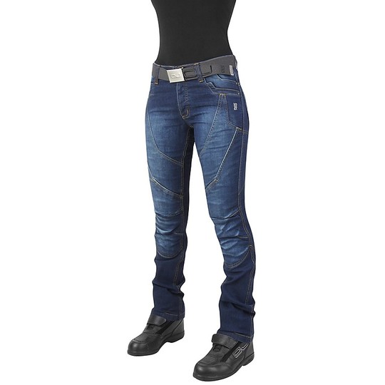 Pantaloni Moto Jeans Donna OJ Muscle Lady Elasticizzato Blu Vendita Online  