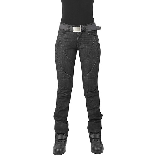 Pantaloni Moto Jeans Donna OJ Muscle Lady Elasticizzato Nero