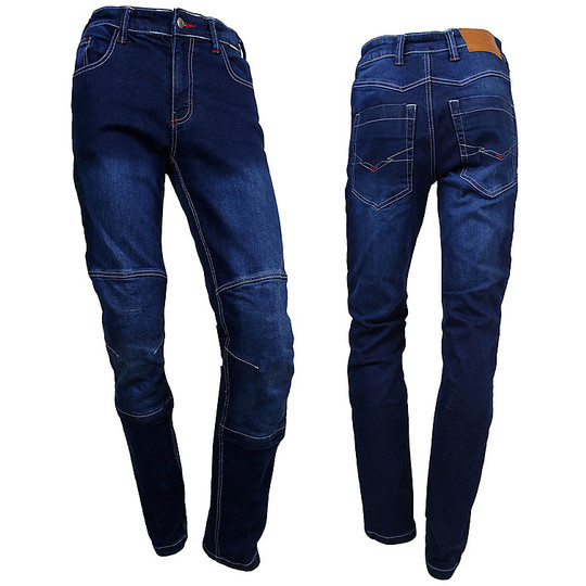 Pantaloni Moto Jeans Donna Tecnici Prexport Denim Lady Navy Con Fibre Aramidiche Blu	