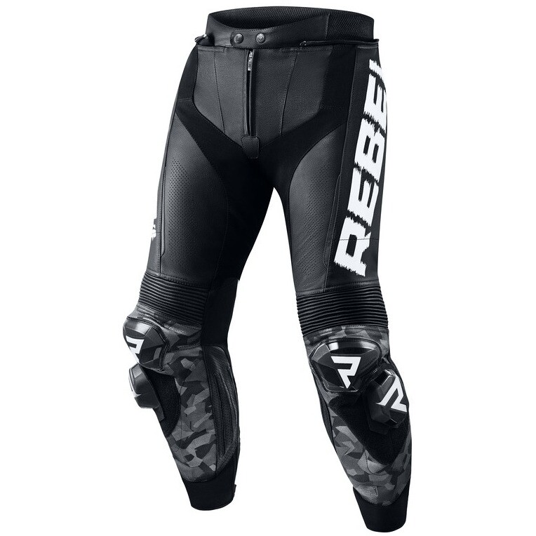 Pantaloni Moto Pelle REBEL Nero Bianco taglia 58