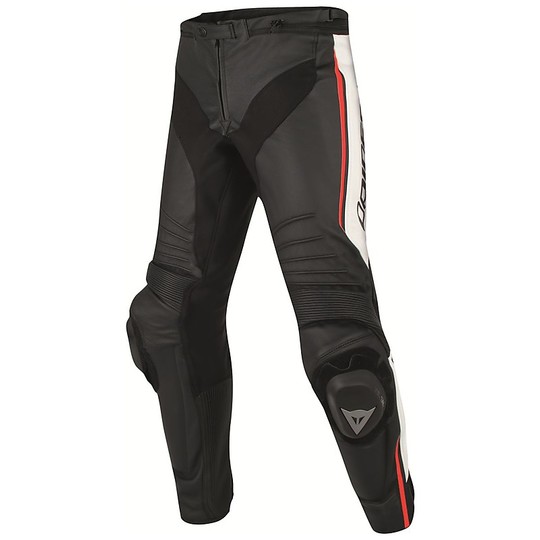 Pants Moto Leather Misano Dainese White Black Red Fluo