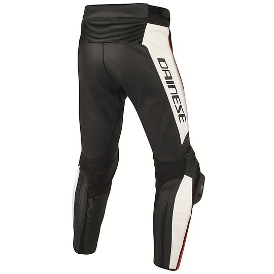 Pants Moto Leather Perforated Misano Dainese White Black Red Fluo