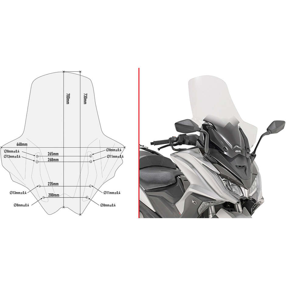 Parabrezza trasparente con paramani Givi D6110ST Per KYMCO AK 550 ETS (17 > 24)