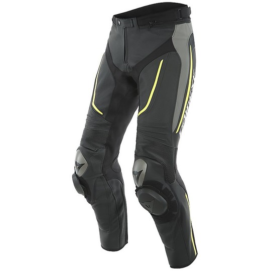 Perforated Dainese Leather Pants ALPHA Perforated Black Gray Yellow Fluo