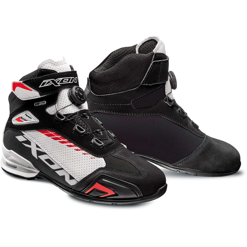 Perforated Ixon BULL VENTED Certified Motorcycle Shoes Black White Red