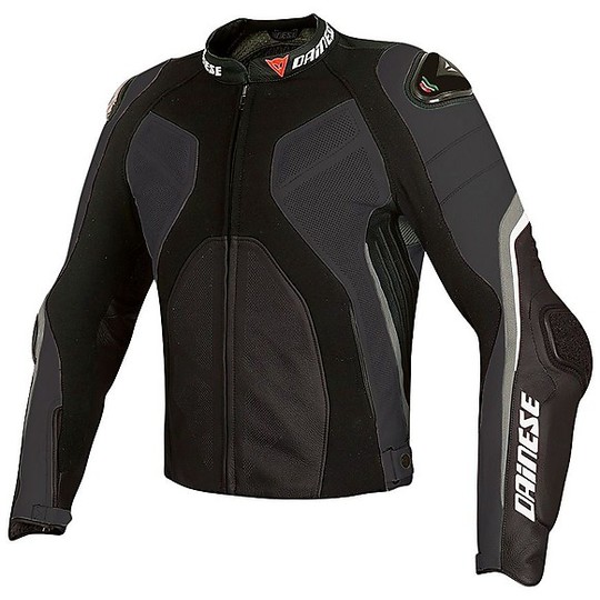 Perforated Leather Moto Jacket Dainese Super Rider Black Anthracite