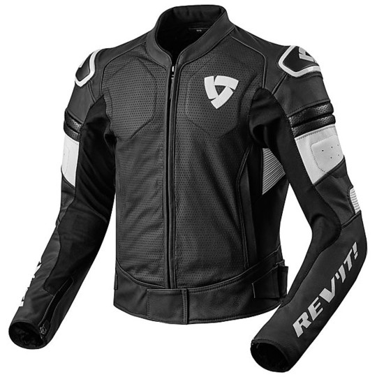 Perforated Leather Moto Jacket Rev'it AKIRA AIR Black White