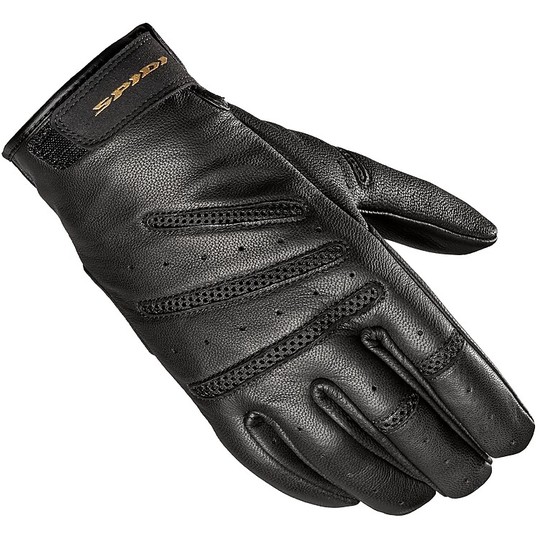 Perforated Leather Motorcycle Gloves CE Custom Spidi Summer GLORY Black