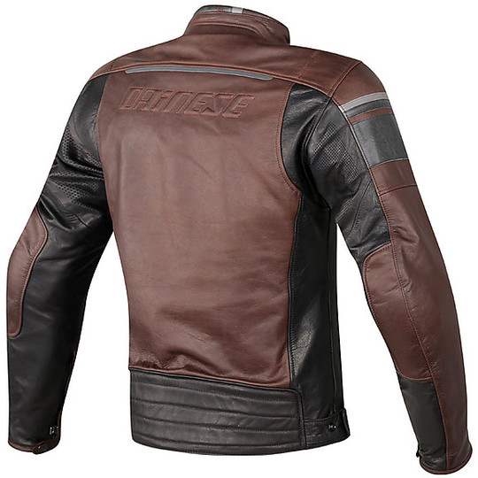 Perforated Leather Motorcycle Jacket Dainese Model BlackJack Dark Brown