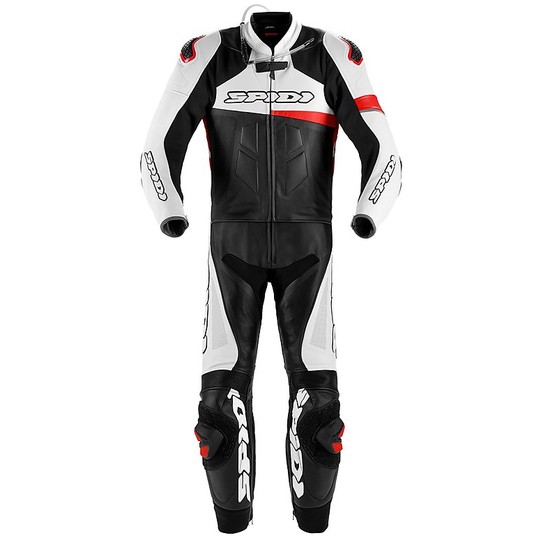 Perforated Split Leather Motorcycle Suit 2Pcs. Spidi RACE WARRIOR TOURING Perforated Black White Red