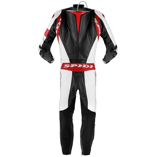 Perforated Split Leather Motorcycle Suit 2Pcs. Spidi RACE WARRIOR TOURING Perforated Black White Red