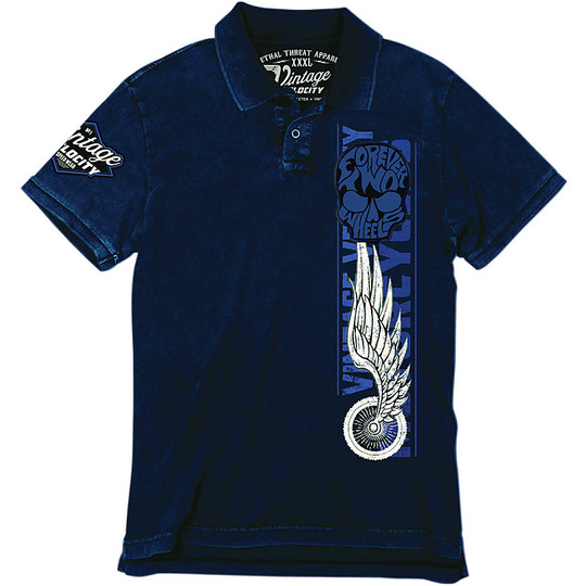 Polo Shirt Moto Custom Menace Létale Menace Velocity Wings Blue
