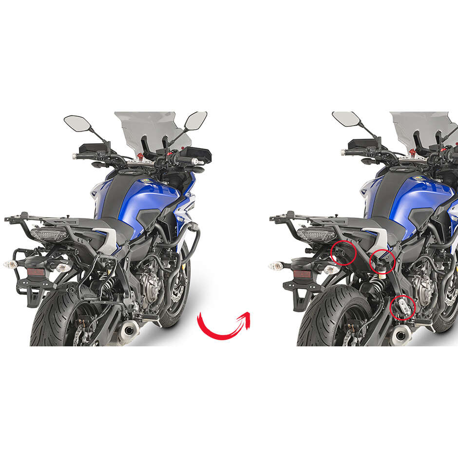 Portavaligie laterale a rimozione rapida specifico per valigie V35, V37 MONOKEY SIDE Givi PLXR2130 Per YAMAHA MT-07 Tracer (16-19); Tracer 7 / GT (20-24)