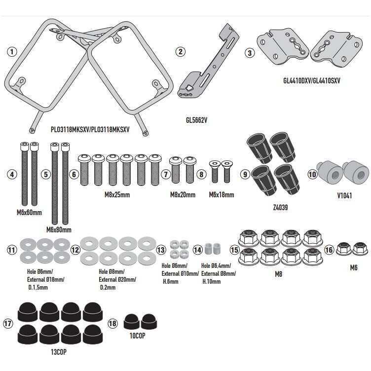 Portavaligie laterale specifico KL ONE-FIT configurato per v taglia un