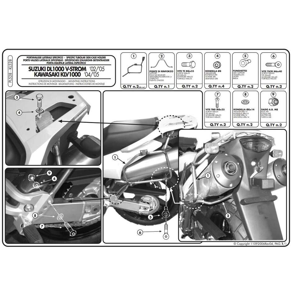 Portavaligie laterale specifico per valigie MONOKEY® o RETRO FIT Kappa KL528 Per SUZUKI DL 1000 V-Strom (02 > 11); KLV 1000 (04 > 10)