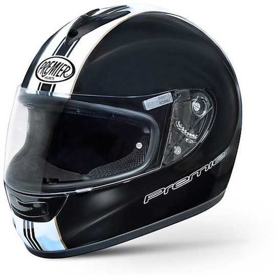 Premier casque intégral de moto modèle Monza en fibre T9 noir / blanc